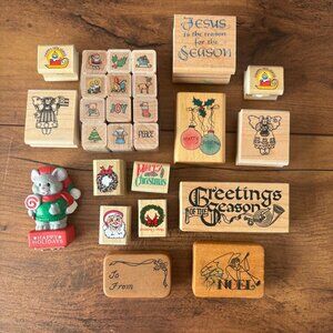 Christmas Rubber Stamp Collection Hero Arts Wooden Blocks & Figurine Set